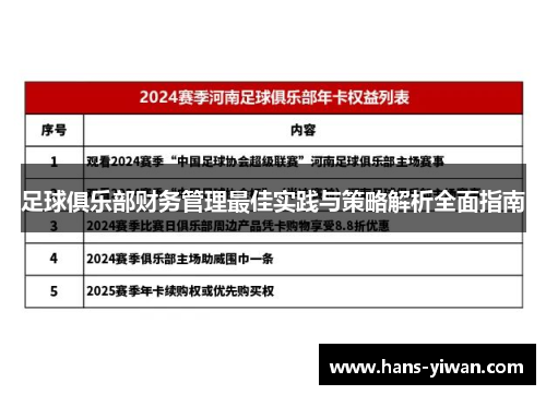 足球俱乐部财务管理最佳实践与策略解析全面指南